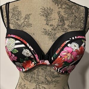 Victoria’s Secret Floral Black and Pink Women's lined Demi push-up Bra 34DD